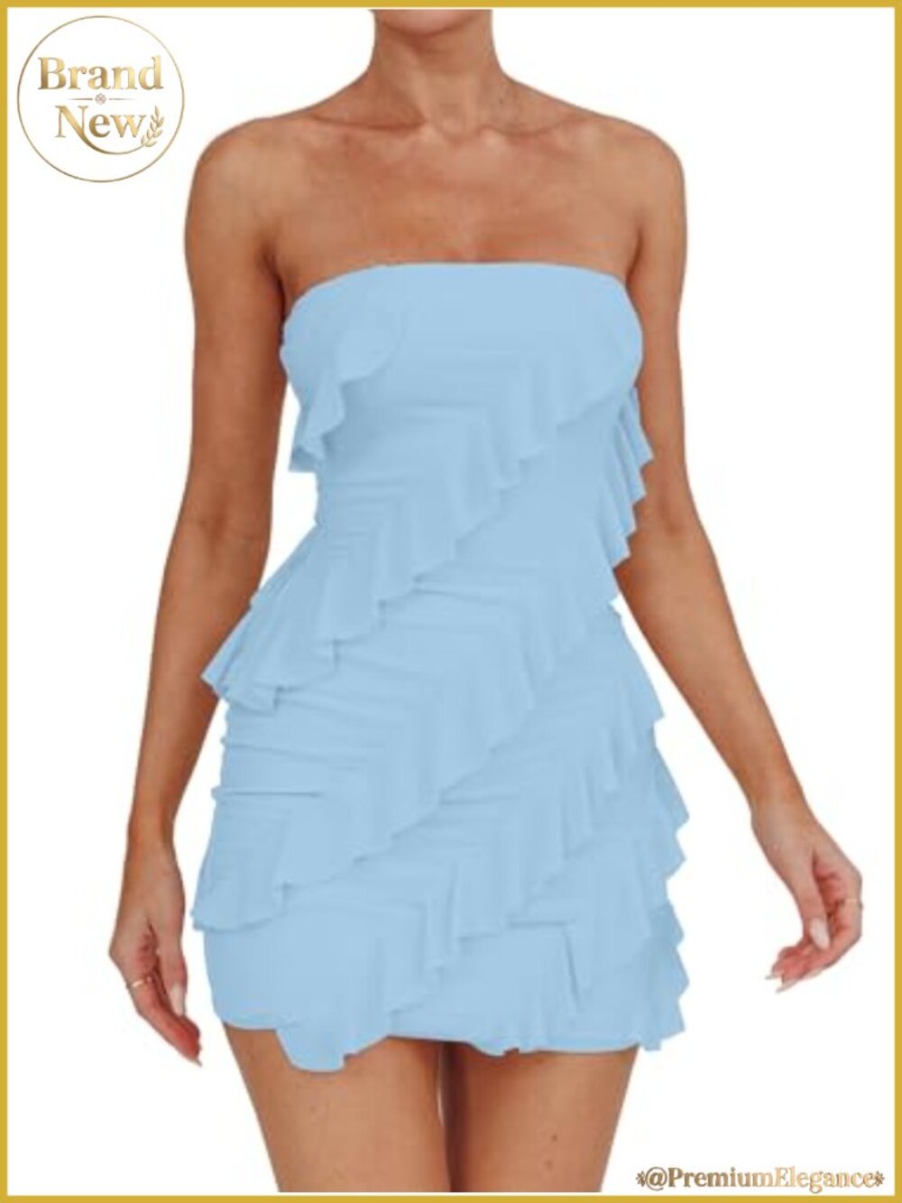HOCILLE Strapless Tube Top Bodycon Sleeveless Ruffle Mini Party Dress